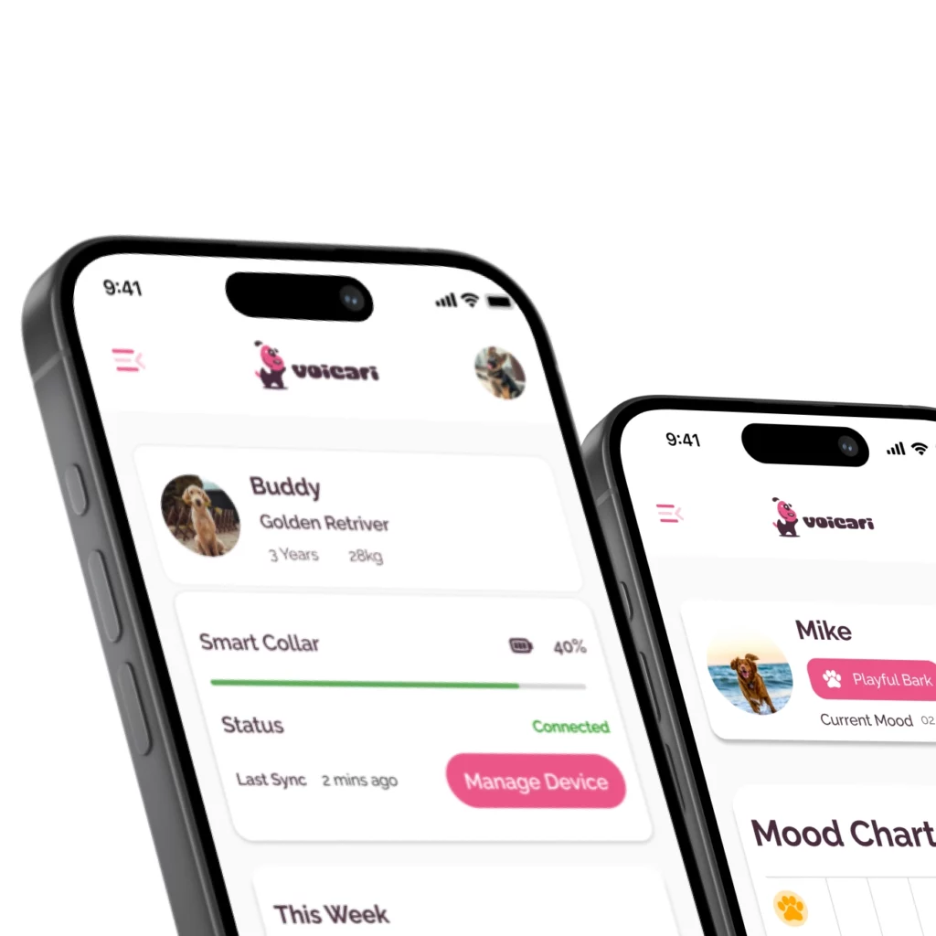 Voicari app — the solution: AI-powered bark analysis screen