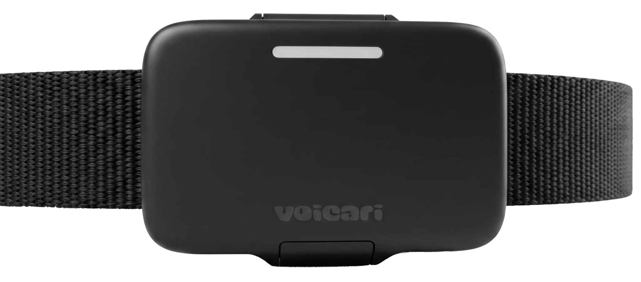 Voicari sensor housing on a pink fabric collar