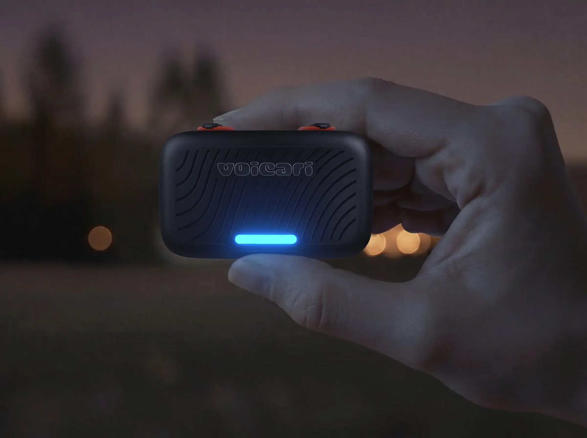 The Voicari Series 1.0 with its LED visible at night